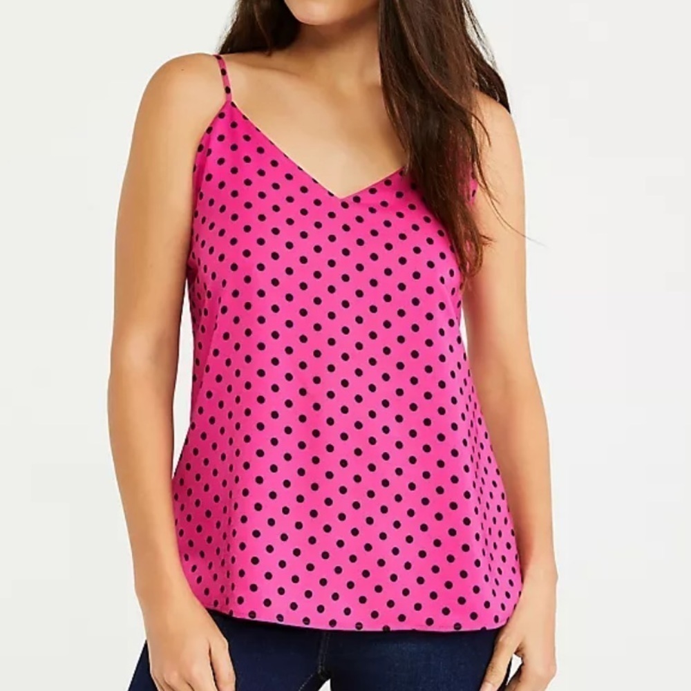 Ann Taylor Petite Women’s Polka Dot Drapey Cami XS P Hot Pink Strappy Tank